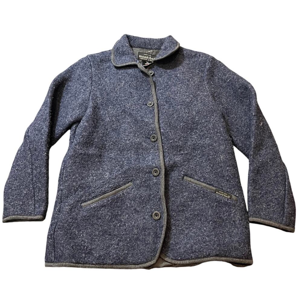 Vintage Montbell Womens Jacket Coat Wool Japan Size Medium Button Front Blue